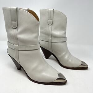 Isabel Marant Lamsy White Leather Western Pointed Toe Boot Wingtip size 38 EU